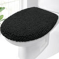 OLANLY Soft Chenille Bathroom Toilet Lid Cover, Machine Washable Seat Covers, 17.5x15, Stays in Place Rubber Backing, Fits Most Round, Elongated and Oblong Lids, Accessories Decor, Black