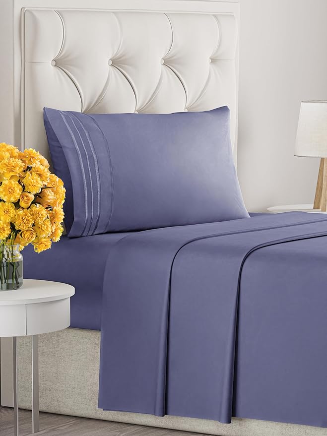 Twin XL Size 3 Piece Sheet Set - Extra Soft, Breathable & Cooling Sheets - Hotel Luxury Bed Sheets for Women & Men - Deep Pockets, Easy-Fit & Wrinkle-Free Sheets - Twilight Purple Oeko-Tex Bed Sheets