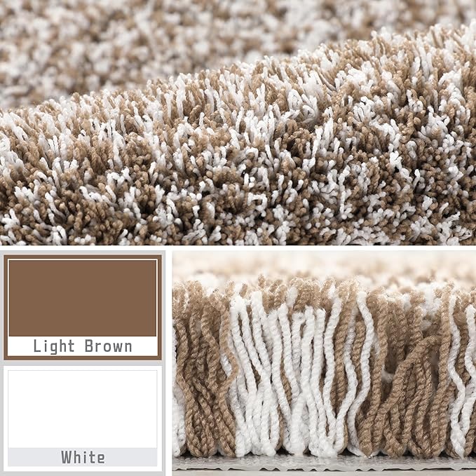 Yimobra Bath Rugs for Bathroom 32x20, Ultra Soft and Water Absorbent Bath Mats, Non Slip Plush Shower Rugs, Microfiber Thick Matts for Bathroom Floor/Tub, Machine Washable, Light Brown and White