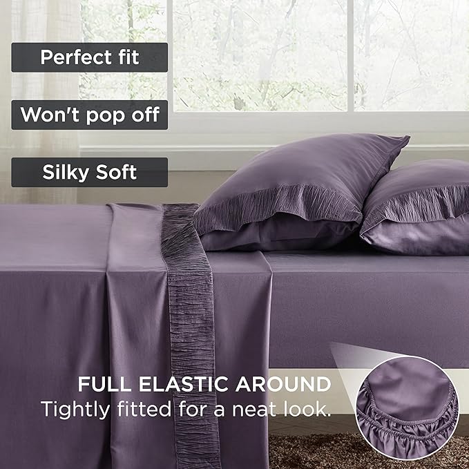 Bedsure Full Size Bed Sheets - 4 Pieces Soft Full Sheet Set - Breathable & Cooling - Hotel Luxury - Easy Care Polyester Microfiber Bedding for Women, Men, Dusty Purple