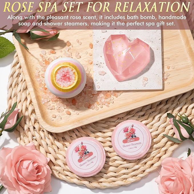 Christmas Birthday Gifts for Women, Self Care Get Well Soon Gift Baskets for Women, Rose Relaxing Spa Gifts Care Package w/ Luxury Blanket, Unique Gift Ideas for Mom Her Wife Girlfriend Friend Sister