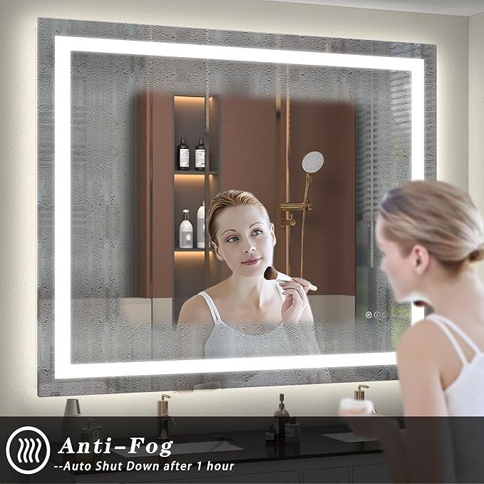 40 x 38 LED Bathroom Mirror for Vanity, Rectangle Lighted Vanity Mirrors with Lights, Dimmable, Anti-Fog, Shatter-Proof, ETL Listed (Front Lighted + Backlit)