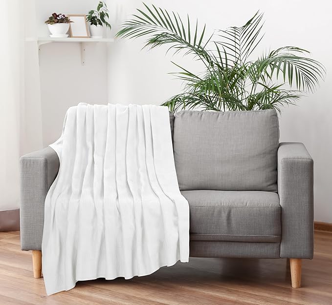 Utopia Bedding White 100% Cotton Blanket [Twin Size - 90x72 Inch] 350GSM Lightweight, Soft and Breathable Thermal Dorm Bed Blanket for All Seasons