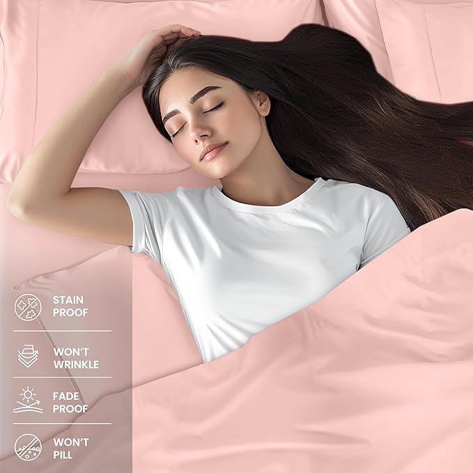 Utopia Bedding Queen Sheet Set – 4 Piece Bed Sheets for Queen Size Bed, Soft and Breathable Microfiber, Includes 1 Fitted Sheet, 1 Flat Sheet and 2 Pillowcases (Tea Pink)