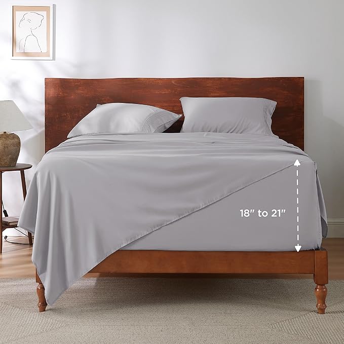 Bedsure Deep Pocket Full Size Bed Sheets Set - Fits Mattresses Up to 21 Inches Thick - 4 Piece GentleSoft Bed Sheets, Moisture Wicking, Cooling Bedsheet & Pillowcases, Easy & Secure Fit, Light Grey
