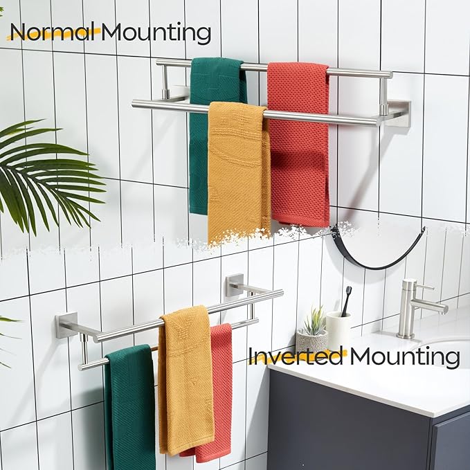 KOKOSIRI Bath Towel Holders Brushed Nickel Bathroom Rack 24-Inch Double Towel Bars Rails for Garage Kitchen Stainless Steel B5009BR-L24