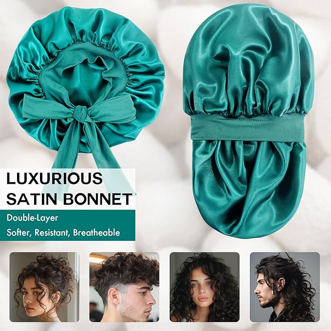 Silk Bonnet for Sleeping Women, Adjustable Soft Satin Lined Bonnet with Tie Band, Double Layer Sleep Night Cap