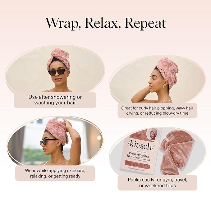 Kitsch Plush Microfiber Hair Towel Wrap for Women - Hair Turbans for Wet Hair, Super Absorbent Drying Towel - Quick Dry, Anti-Frizz - for Long & Short, Wet & Curly Hairs - Terracotta
