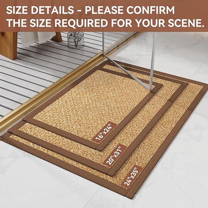 Quick Dry Absorbent Bathroom Rugs Mat Non Slip Bath Mat Ultra Thin Bath Mats Bathroom Mat Floor Rubber Backed Fit Under Door Woven Washable Bath Rugs Brown 16x24