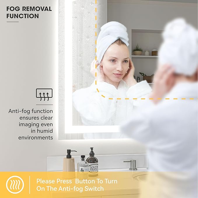 Hasipu 40x36 Inch LED Bathroom Mirror Arch Vanity Mirror with Lights Frontlit Smart Touch Sensor Dimmable 3 Colors Temperature Shatterproof Wall-Mounted Vanity Mirror Metal Frame