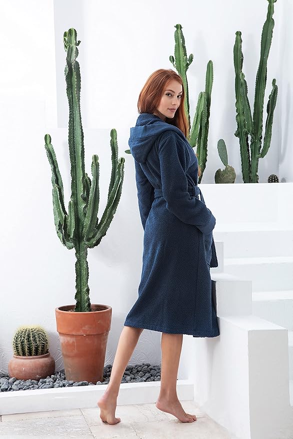 SEYANTE Organic Turkish Cotton Terry Hooded Kimono Bathrobe, Robe for Women