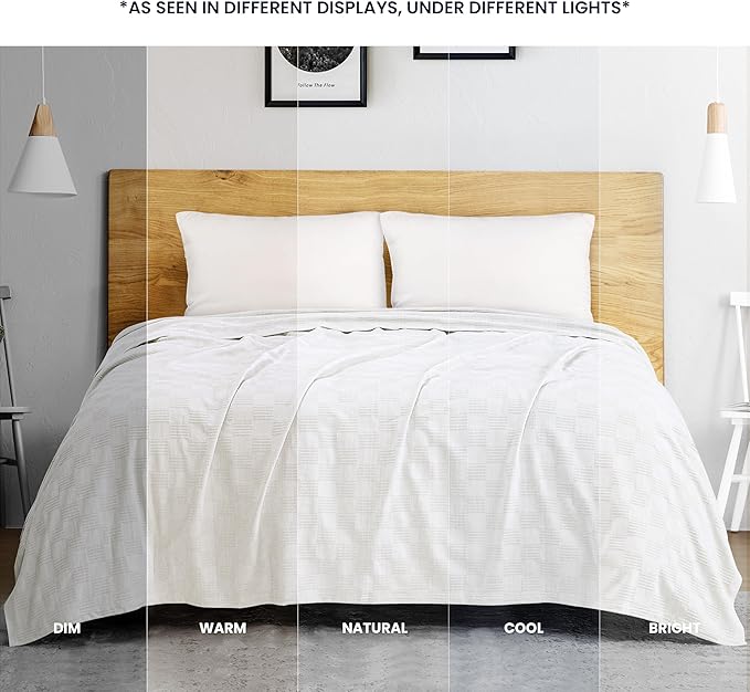 Utopia Bedding White 100% Cotton Blanket [Full Size - 90x84 Inch] 350GSM Lightweight, Soft and Breathable Thermal Blanket for All Seasons