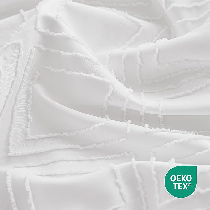 JELLYMONI Duvet Cover Twin Size Bright White - 3PCS Boho Duvet Cover Set Plaid Polyester Tufted Bohemian Jacquard Knit Textured Comforter Cover 68×90in Rhombic Geometric Pattern Corner Ties & Zipper