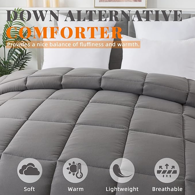 Cosybay Down Alternative Comforter (Dark Grey, King)- All Season Soft Quilted King Size Bed Comforter - Duvet Insert with Corner Tabs - Winter Summer Warm Fluffy, 102x90 inches