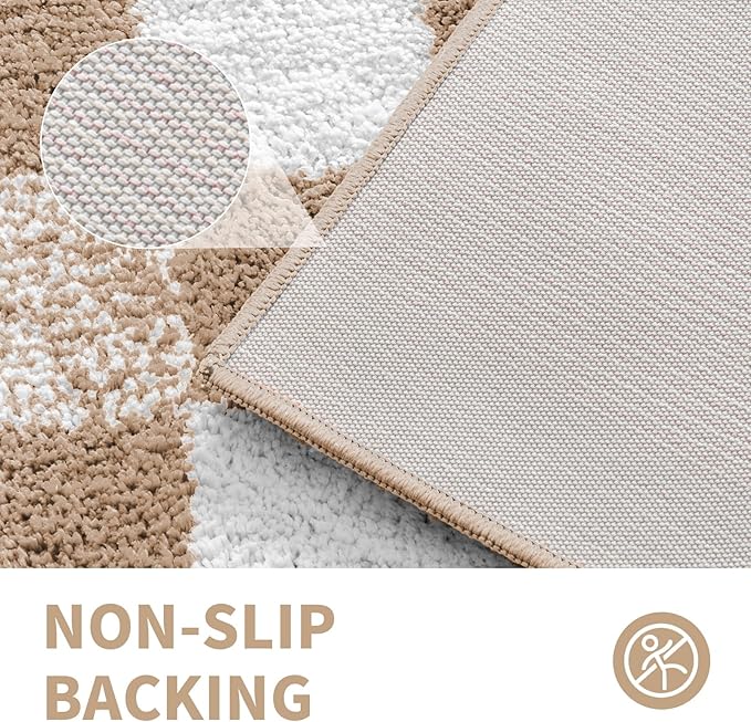 CozeCube Bath mats for Bathroom Non Slip, Fluffy Absorbent Microfiber Bath mat Washable, Aesthetic Bathroom Rugs, Long Beige Checkered Bath mat, Beige, 47" x 24"