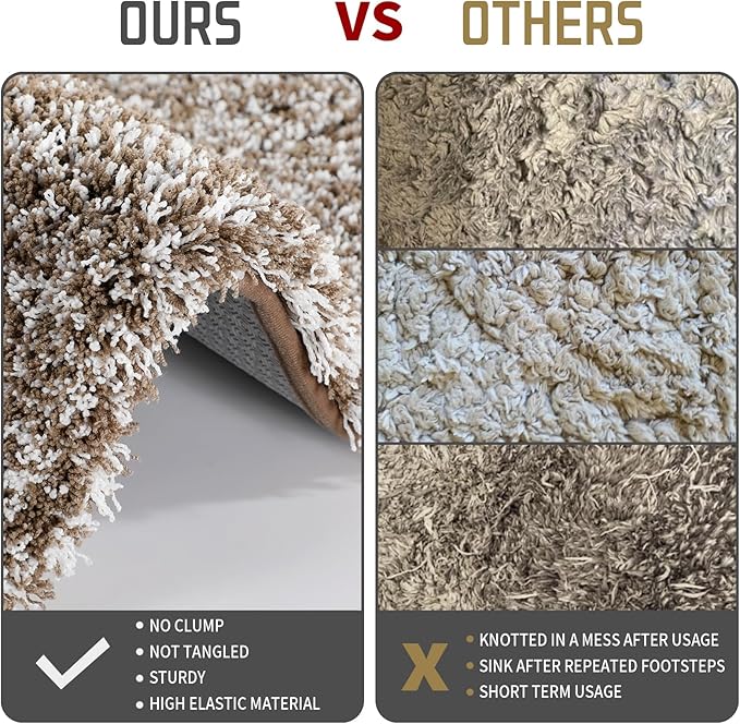 Yimobra Bathroom Rugs Non Slip Washable, Ultra Soft and Water Absorbent Bath Mats, Plush Fluffy Shower Mat Outside, Microfiber Thick Matts for Bathroom Floor/Sink, 24x17, Light Brown and White