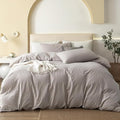 JIYUAN 100% Washed Cotton Duvet Cover Set 3 Pieces Oversized Queen, 1 Duvet Cover 98x98 Inches(Comforter Not Included) and 2 Pillowcases,Linen Feel Bedding Set Comfy and Breathable, Heathered Linen