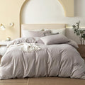 JIYUAN 100% Washed Cotton Duvet Cover Set 3 Pieces Oversized King, 1 Duvet Cover 120x98 Inches(Comforter Not Included) and 2 Pillowcases,Linen Feel Bedding Set Comfy and Breathable, Heathered Linen