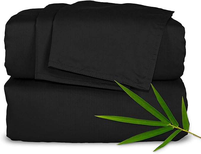 Split King Sheets by Pure Bamboo, Genuine 100% Organic Viscose Derived from Bamboo Bed Sheet Set, Soft & Cooling, Double Stitching *Not for Split Top (Split King, Black)