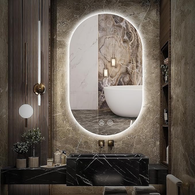 Niccy Oval LED Bathroom Vanity Mirror, 40x24inch Frameless Backlit Mirror with Light, Smart Anti-Fog Mirror with Memory Function Dimmable Lighted Mirror