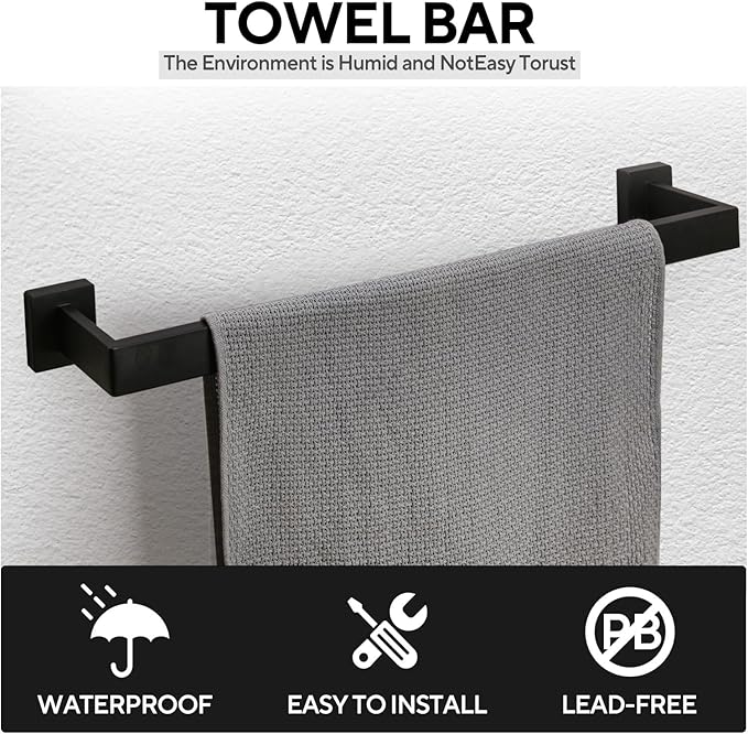 5 Pieces 23.6-Inch Bathroom Hardware Accessories Set,Black TStainless Steel Bathroom Hardware Set,Bath Towel Bar Kit