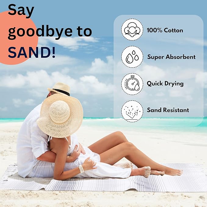 Native Fab Grey Stripe Beach Towels Set - 6 Pack - 40 x 71 Inches - 100% Cotton Quick Dry Lightweight - Extra Large Peshtemal Turkish Towel for Adults, Travel, Bath, Spa, Pool, Summer - Gray