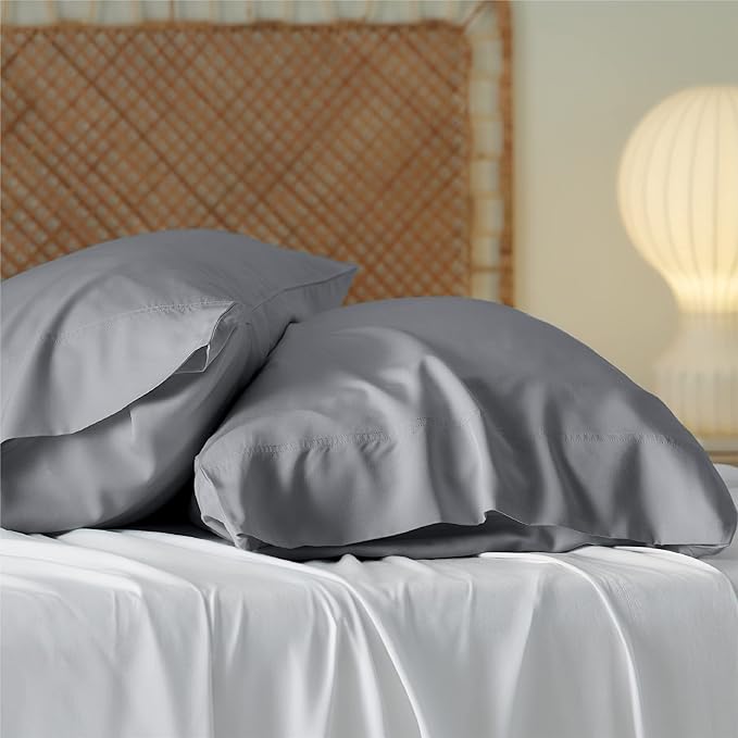 Bedsure Pillow Cases Standard Size, Cooling Pillow Cases, Rayon Derived from Bamboo Silver Grey Pillowcases Standard Set of 2, Breathable & Soft Pillow Covers with Envelope Closure, 20x26 Inches