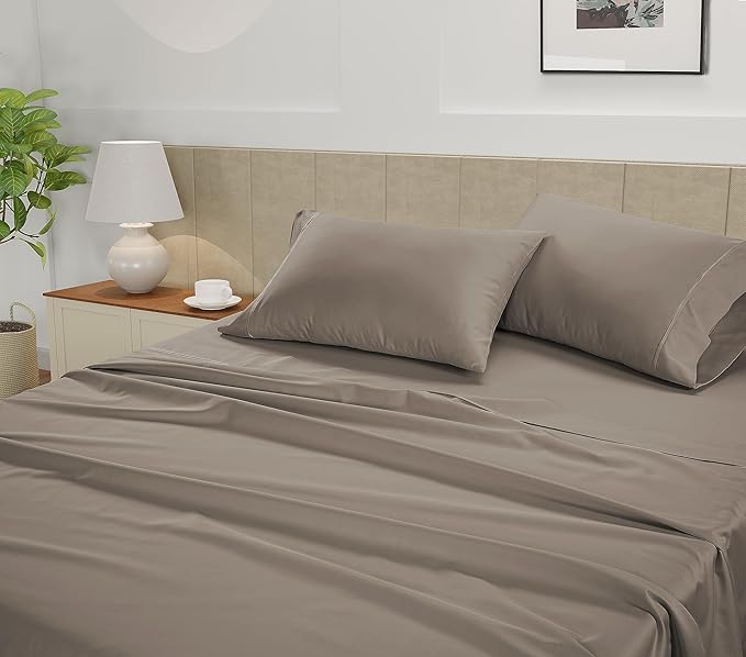LANE LINEN Full Size Sheets Set – 450 Thread Count Soft & Breathable Cotton Sheets, 15” Deep Pocket Fully Elasticized Fitted Sheet, Machine Washable Hotel Bedding Sheets & Pillowcases, Taupe