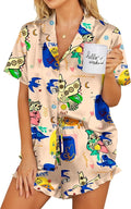 Ekouaer Womens Satin Pajamas Set Button Down 2 Piece Silk Pjs Shorts Set Ruffle Lingerie Notch Collar Sleepwear