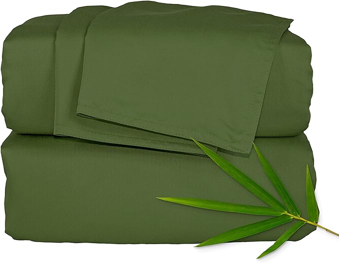 King Sheets by Pure Bamboo, Genuine 100% Organic Viscose Derived from Bamboo Bed Sheet Set, Luxuriously Soft & Cooling, Double Stitching, Lifetime Quality Promise (King, Pesto)
