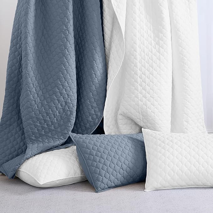 HORIMOTE HOME Quilt Twin Size Dusty Blue, Lightweight Quilt for Summer Ultra-Soft Microfiber Modern Style Quilted Clouds Pattern Bedspread Quit Set 2 Pieces (1 Quilt and 1 Pillow Sham)