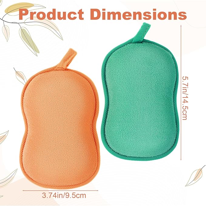 2Pcs Bath Sponge, Ultra Soft Absorbent Sponge for Bathing, Exfoliating Shower Loofah Sponges Bathing Tool for Men Women Body Skin(Green+Orange)