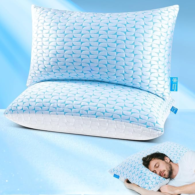 QUTOOL King Size Pillows Set of 2 – Firm Cooling Shredded Memory Foam, Adjustable Loft for Side, Back & Stomach Sleepers, CertiPUR-US Certified Foam, Machine-Washable Cover, Supportive & Breathable