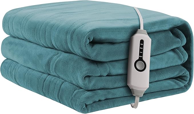 Heated Electric Blanket 72"x84" Full Size, Soft Coral Fleece Fast Heated Blanket with 4 Heating Levels and 10 Hours Auto-Off, Cozy Plush Fabric, Machine Washable - Home, Teal