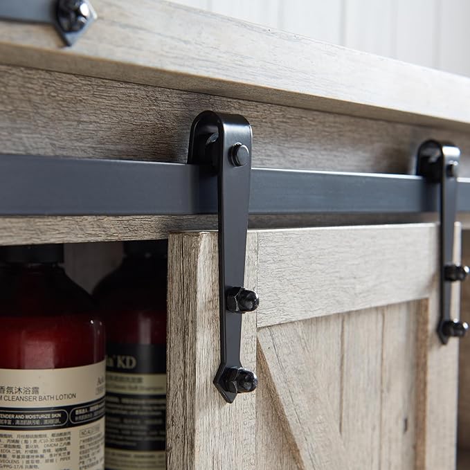 RedLemon Farmhouse Over The Toilet Storage Cabinet, 68" Tall with Sliding Barn Doors & Adjustable Shelves, Rustic Above Toilet Storage Cabinet, Light Rustic Oak