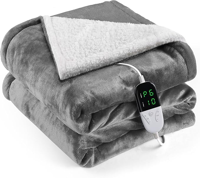 Heated Blanket Electric Queen Size 84"X90",Electric Blanket with 6 Heat Settings & 1-10 Hours Time Settings Auto-Off,Machine Washable Heating Blanket for Home and Office (Gray)