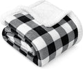 PAVILIA Black and White Buffalo Plaid Sherpa Throw Blanket for Couch Twin, Soft Fuzzy Flannel Blanket for Bed, Plush Checkered Fleece Blanket and Throws, Warm Thick Winter Blanket Gift, 60x80