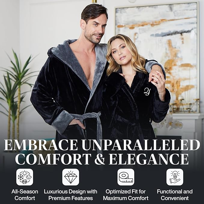 Lotus Linen Plush Robes for Women - Soft Bathrobe, Custom Monogram, Warm Fleece Robe with Pockets