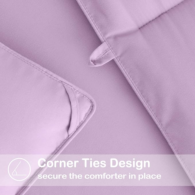 EASELAND King Size Down Alternative Comforter - Quilted Duvet Insert for All Seasons, Soft Lightweight with Corner Tabs, Summer Winter Warm Bedding, Lavender 90x102 Inches