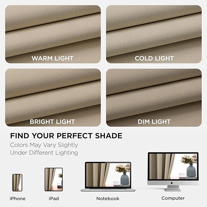 Joydeco Blackout Curtains 63 Inch Length 2 Panels Set, Thermal Insulated Long Curtains& Drapes 2 Burg, Room Darkening Grommet Drapes for Living Room Bedroom Window (W52 x L63 Inch, Light Beige)