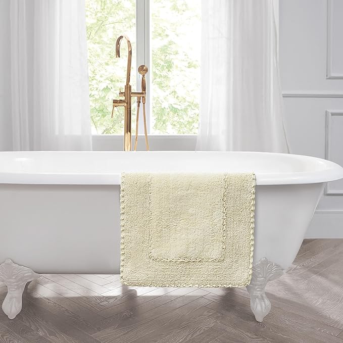 Laura Ashley Ruffle Border 100% Cotton Bath Rug Set, Yellow, 17" x 24"/ 20" x 32"