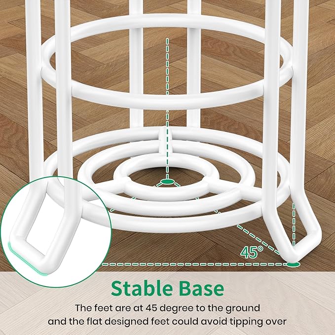 TomCare Toilet Paper Holder Toilet Paper Stand and Dispenser for 4 Mega Rolls Metal Wire Free Standing Toilet Tissue Paper Roll Storage Shelf Bathroom Accessories Storage Organizer White