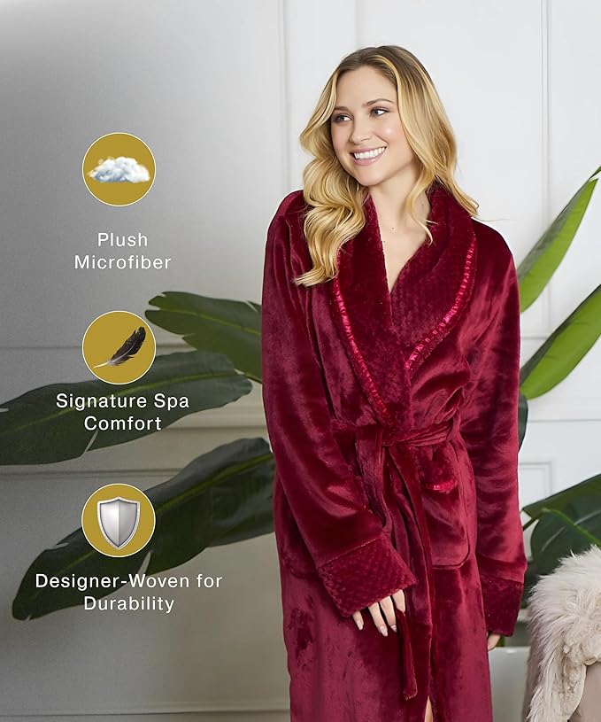 Lotus Linen Plush Robes for Women - Soft Bathrobe, Custom Monogram, Warm Fleece Robe with Pockets