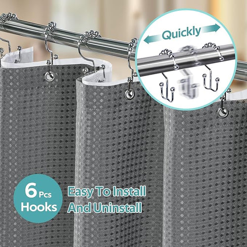 3 in 1 Shower Curtain Set, Waffle Shower Curtain and Liner Set with 6 Double Sided Shower Curtain Hooks, 258GSM Luxury Weighted Cloth Shower Curtains for Bathroom, 36 W x 72 H, Grey