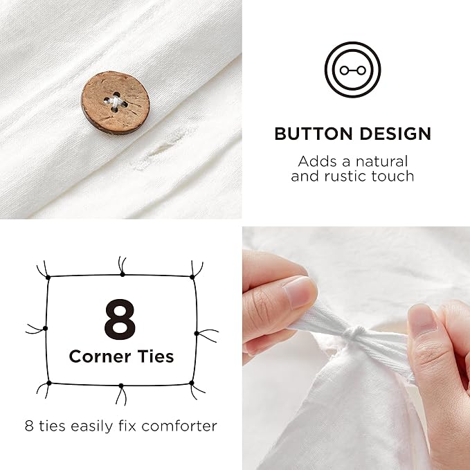 Bedsure Linen Duvet Cover King Size - Linen Cotton Blend Bedding Set, Soft & Cozy, 3 Pieces, 1 Duvet Cover 104x90 Inches and 2 Pillowcases, White Color Cooling Bedding, Comforter Sold Separately