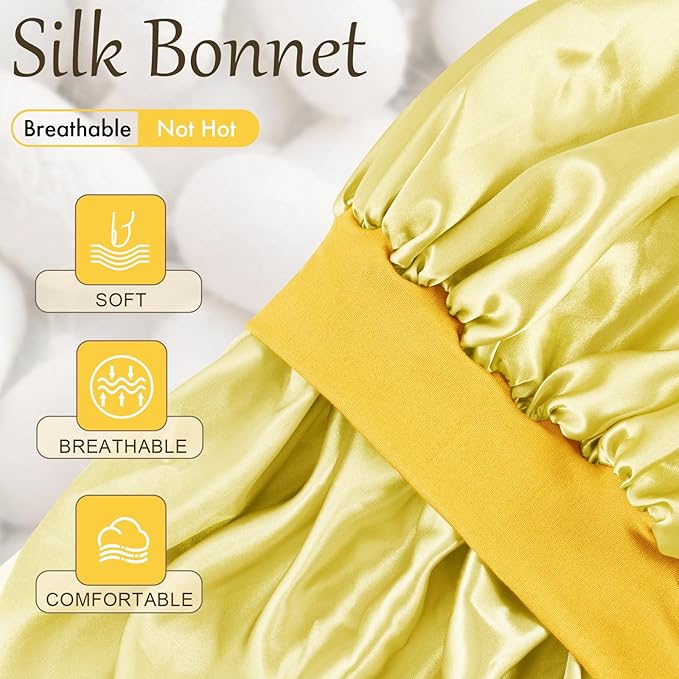 Satin Silk Bonnet for Sleeping, Soft Satin Lined Hair Bonnet for Women, Double Layer Sleep Nightcap