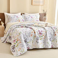Lady Ann 100% Cotton Cal King Quilt Set - Yellow Flower Botanical Pattern Printed Quilted 118x106 Bedspread Set,Vintage Coverlet Ultra Soft Bedspread Set with Pillow Shams Al Season,3 PCS