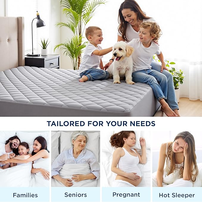 Bedsure King Mattress Protector, King Size Waterproof Mattress Pad with Deep Pocket up to 22 Inches, Quilted Soft Breathable Noiseless Bed Cover, Bed Topper for Home, Bedroom, Hotel - Grey