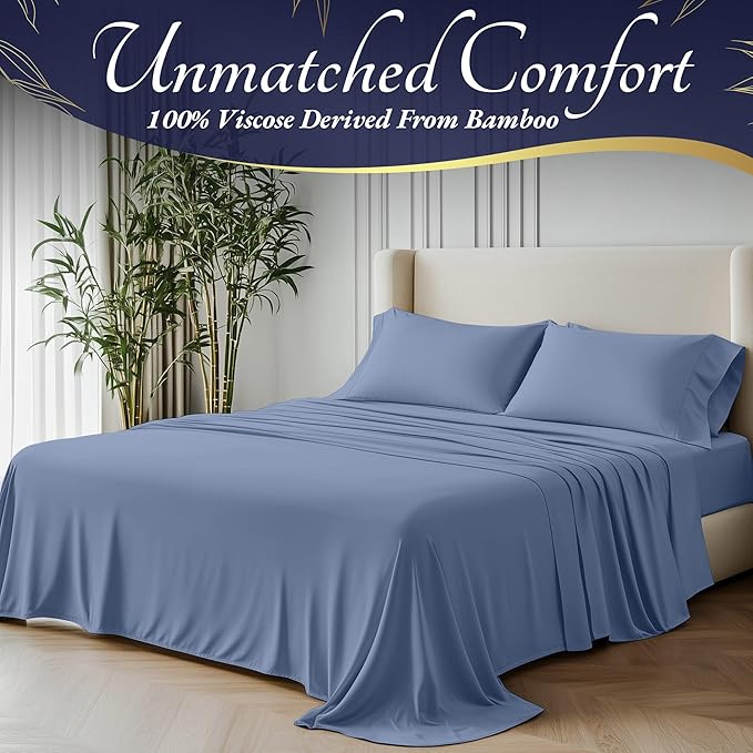 DECOLURE 100% Viscose Derived from Bamboo Sheets Twin Size 3pcs - Ultra Soft & Luxuriously Cooling, 17" Deep Pocket, Double Stitching, Perfect for Hot Sleepers - Twin Bed Sheets (Light Blue)