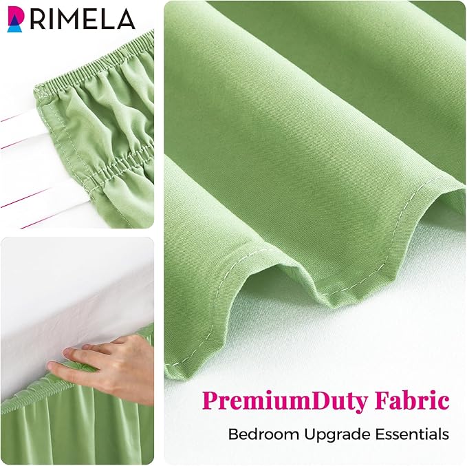 RIMELA Light Green Bed Skirt Twin Size 15 Inch Drop, Elastic Bed Skirting for Adjustable Bed Base and Frame, Bedding Dust Ruffle Easy to Install, Hotel Quality Wrap Around Bedskirt